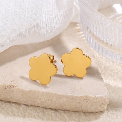 1 Paar einfache Ohrstecker aus Edelstahl mit Blumenmotiv in Goldfarbe h5 Bild3