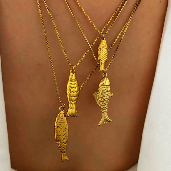 1 Stück Halskette mit Fisch-Anhänger aus Edelstahl in Goldfarbe 2