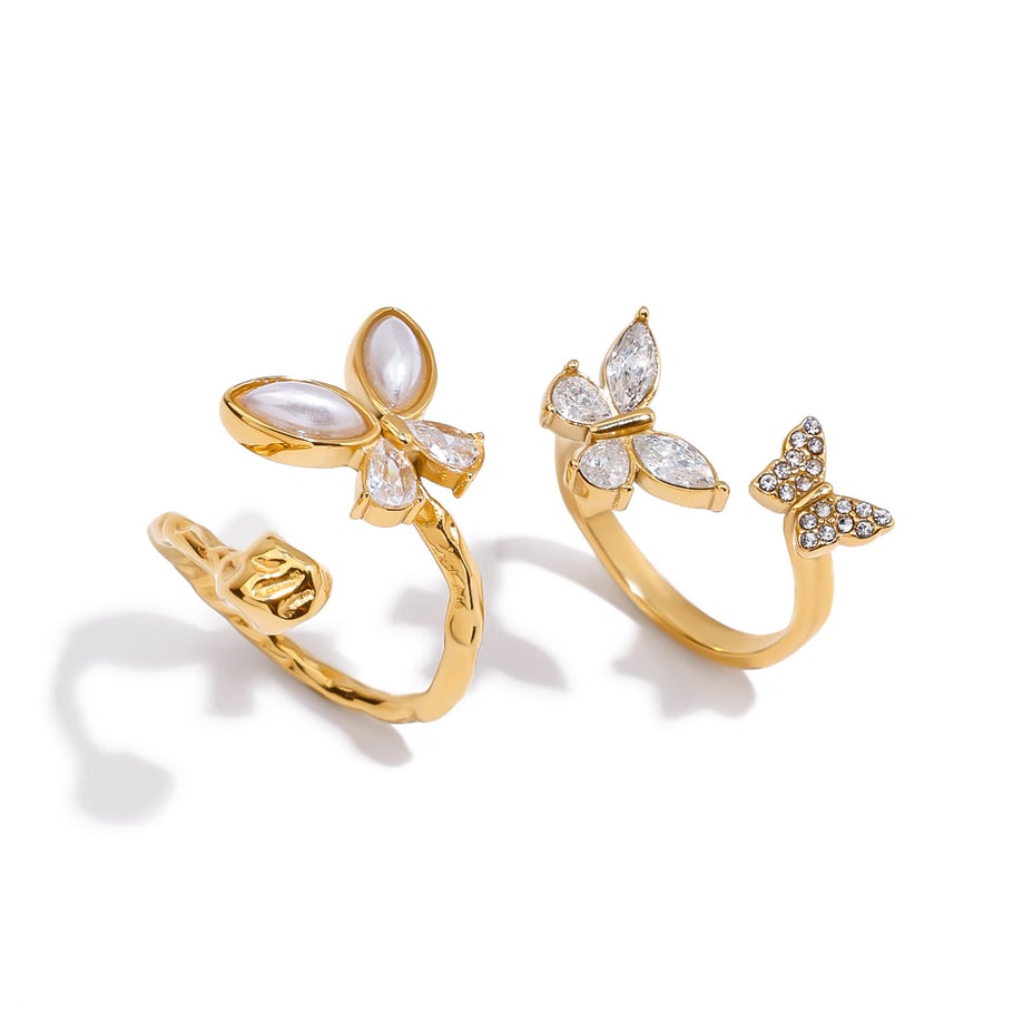 1 Piece Elegant Butterfly Stainless Steel Gold Color Statement Rings Picture2