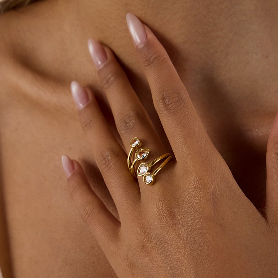 1 Stück luxuriöse Tropfen-Edelstahlringe in Goldfarbe für Damen Bild4