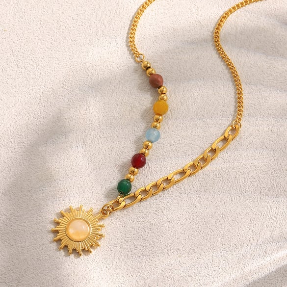 1 par de collares colgantes de acero inoxidable con diseño de sol y luna para mujer