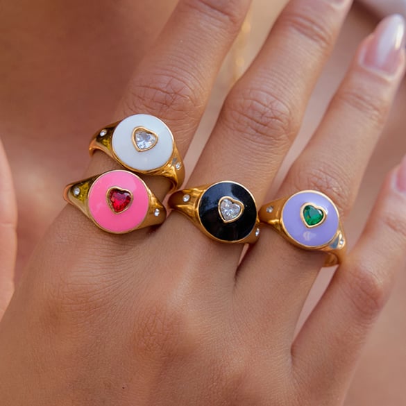 1 Piece Colorful Heart Stainless Steel Gold Color Statement Rings 2