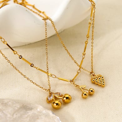 Romantic Series Sweet Plant Stainless Steel  Gold Color Zircon Women's Pendant Necklaces h5 Picture2