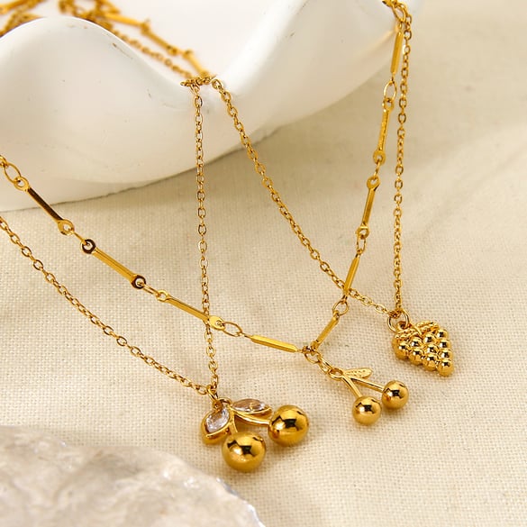 Romantic Series Sweet Plant Stainless Steel  Gold Color Zircon Women's Pendant Necklaces
