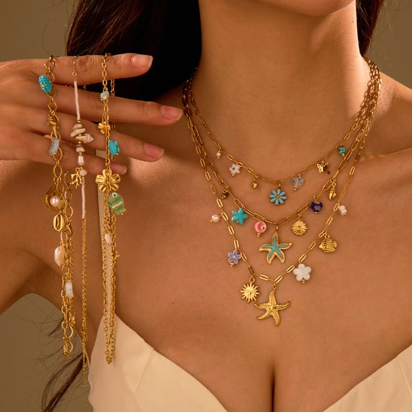 Colliers à pendentif géométriques romantiques en acier inoxydable couleur or pour femmes