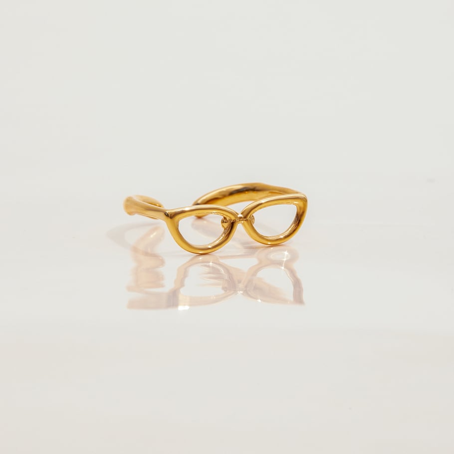 1 pièce de bagues de déclaration en acier inoxydable couleur or en forme de lunettes de personnalité Image7