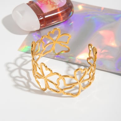 1 Piece Romantic Series Sweet Flower Stainless Steel Gold Color Women's Bangles h5 Picture4