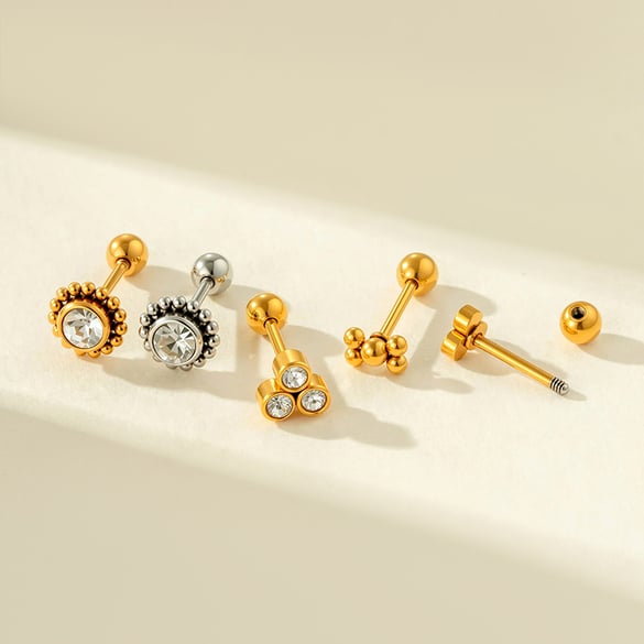 1 Piece Simple Annular Stainless Steel Gold Color Zircon Women's Piercings Earrings