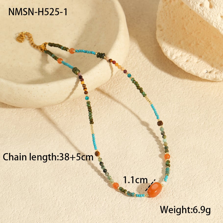 Classic Series Daily Geometric Stainless Steel Women's Beaded Necklaces
