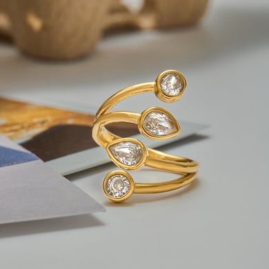 1 Stück luxuriöse Tropfen-Edelstahlringe in Goldfarbe für Damen h5 Bild3