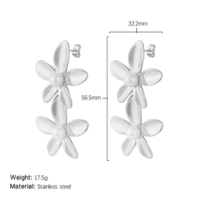 1 paire de boucles d&#39;oreilles pendantes pour femme, série luxueuse, motif fleur douce, en acier inoxydable, couleur or h5 Image2