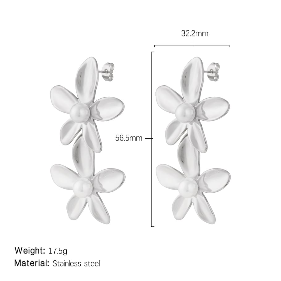 1 paire de boucles d&#39;oreilles pendantes pour femme, série luxueuse, motif fleur douce, en acier inoxydable, couleur or Image2