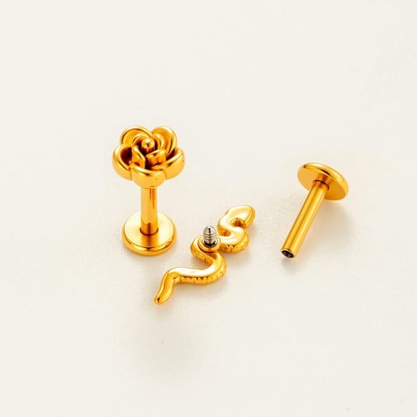 1 pezzo di orecchini piercing in acciaio inossidabile color oro 2