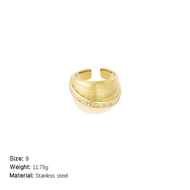 1 Stück Luxuriöse Serie Klassische geometrische Statement-Ringe aus Edelstahl in Goldfarbe h5 Bild2