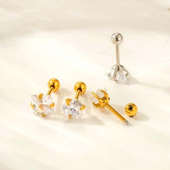 1 Piece Simple Heart Stainless Steel Zircon Women's Piercings Earrings 2