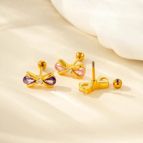 1 Piece Shinning Bow Knot Titanium Steel Zircon Women's Stud Earrings 2