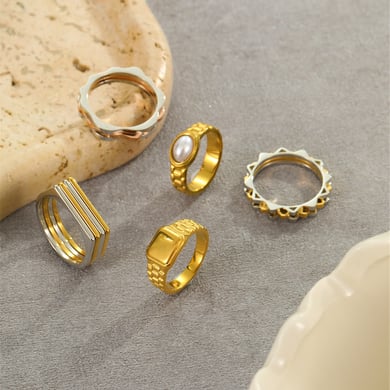 1 paio di anelli semplici in acciaio inossidabile color oro, da giorno, di colore misto h5 Immagine2