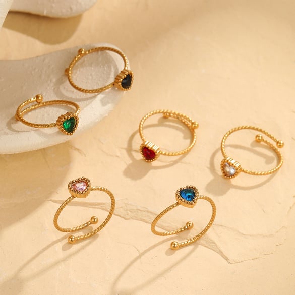 Retro Herz Edelstahl Gold Farbe frauen Einstellbare Ringe 2