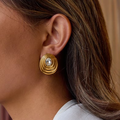 1 paire de boucles d&#39;oreilles à tige rétro spirale en acier inoxydable couleur or pour femme, série classique h5 Image4