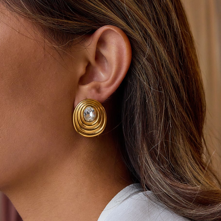 1 paire de boucles d&#39;oreilles à tige rétro spirale en acier inoxydable couleur or pour femme, série classique Image4