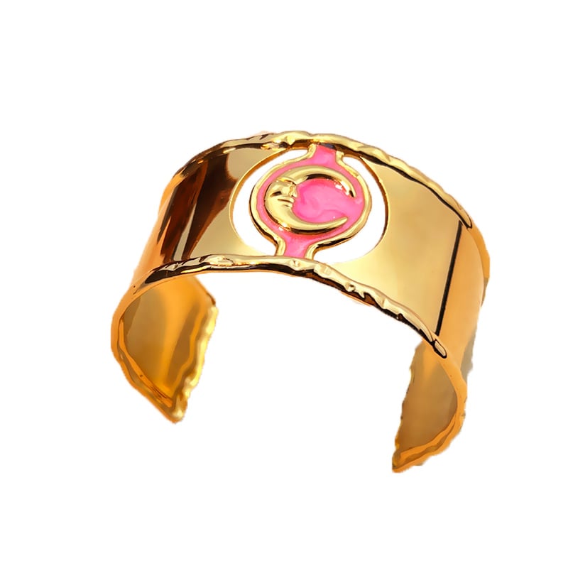 Bracelet jonc en acier inoxydable couleur or avec lune, 1 pièce 