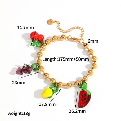 Pulsera con dijes de fruta en acero inoxidable color dorado, estilo Ins, 1 pieza h5 