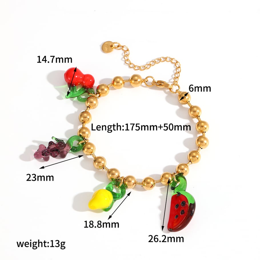 Pulsera con dijes de fruta en acero inoxidable color dorado, estilo Ins, 1 pieza 