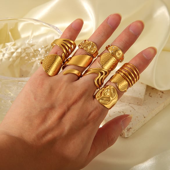 1 Piece Stainless Steel Gold Color Adjustable Ring 2