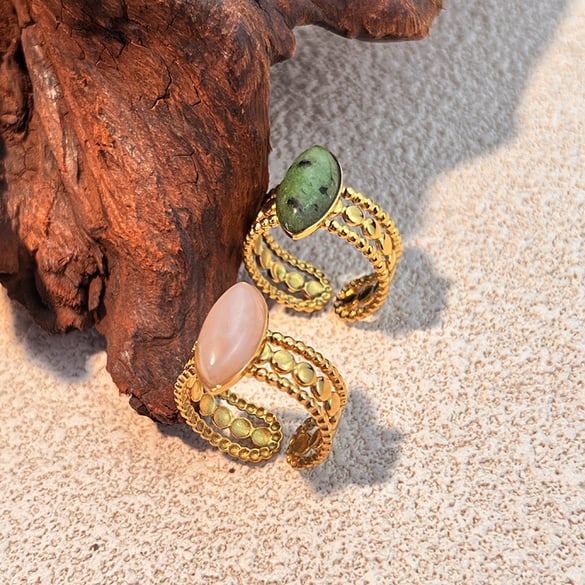 1 Stück Naturstein Edelstahl Goldfarben Ring