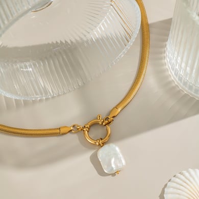 1 Piece Stainless Steel Gold Color Pearl Pendant Necklace h5 Picture3