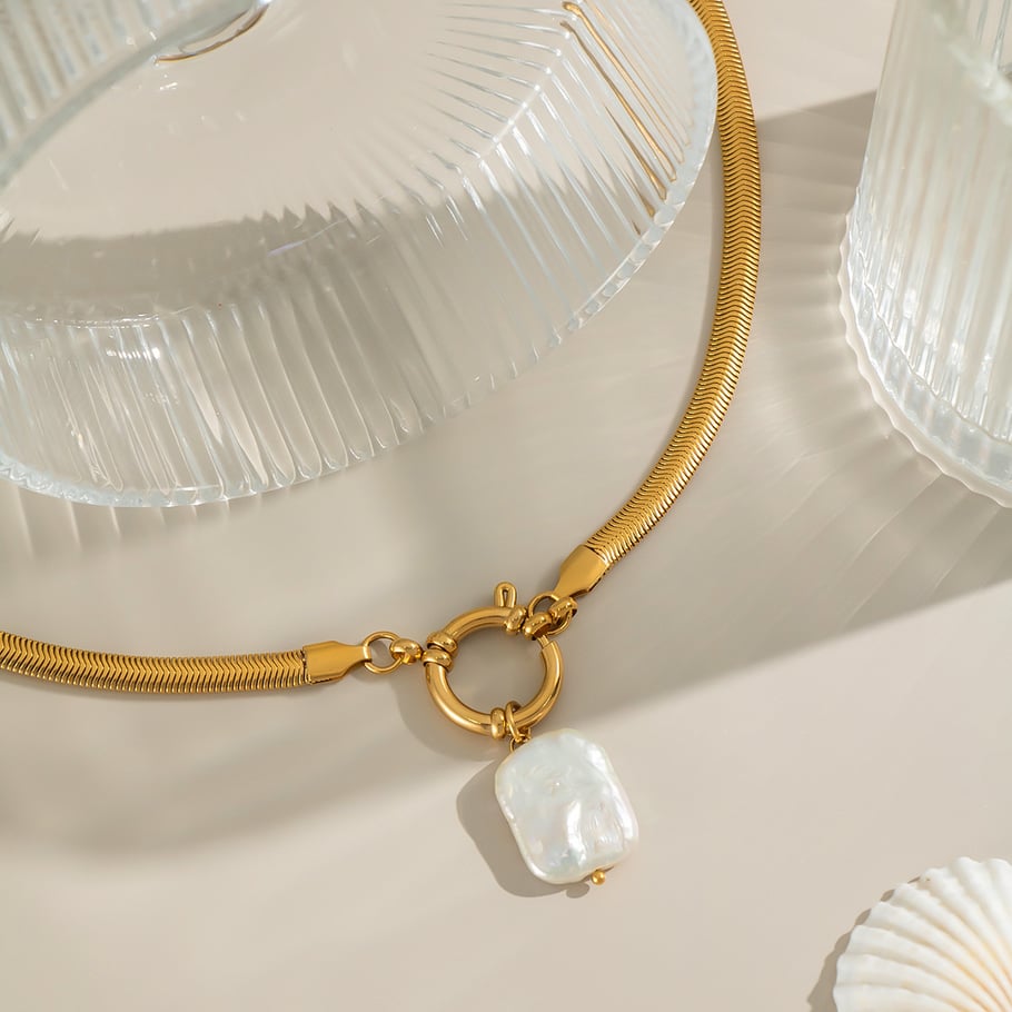 1 Piece Stainless Steel Gold Color Pearl Pendant Necklace Picture3