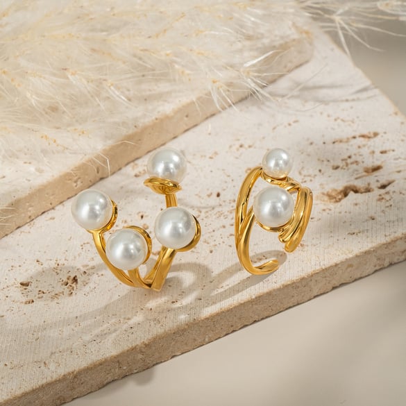 1 Stück Statement-Ring aus Edelstahl mit goldfarbener Perle