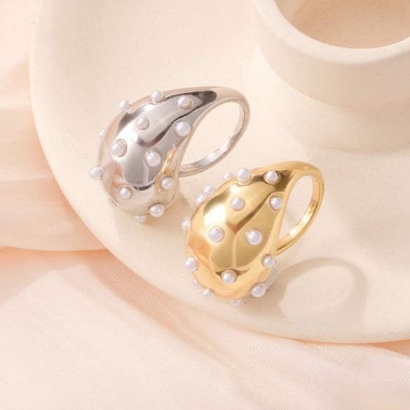 1 Piece Luxurious Series Elegant Droplet Stainless Steel Gold Color Statement Rings