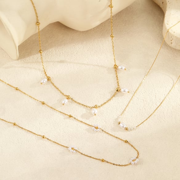 Sweet Flower Stainless Steel Gold Color Women's Pendant Necklaces
