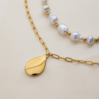 Collier avec pendentif goutte d&#39;eau en acier inoxydable doré pour femme, 1 pièce h5 Image6