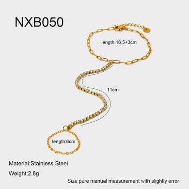 1 Stück Edelstahl Goldfarben Zirkon Finger verbundenes Armband h5 