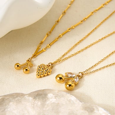 Romantic Series Sweet Plant Stainless Steel  Gold Color Zircon Women's Pendant Necklaces h5 Picture3