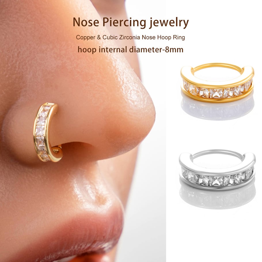 1 piercing de nez rectangulaire en cuivre doré et zircon pour femme Image4