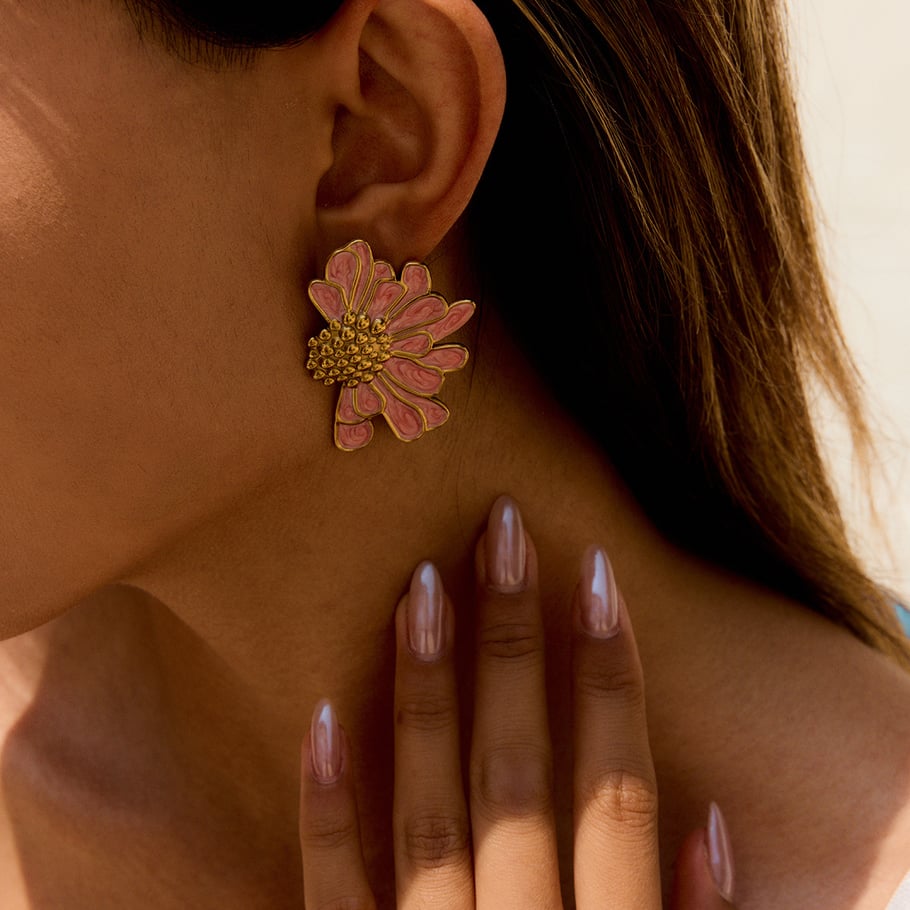 1 Paar bunte Serie süße Blume Edelstahl Gold Farbe Damen Ohrstecker Bild6