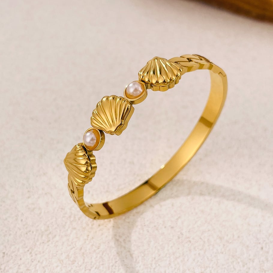 1 Stück stilvolle Muschel Edelstahl Gold Farbe Damen Armreifen Bild4