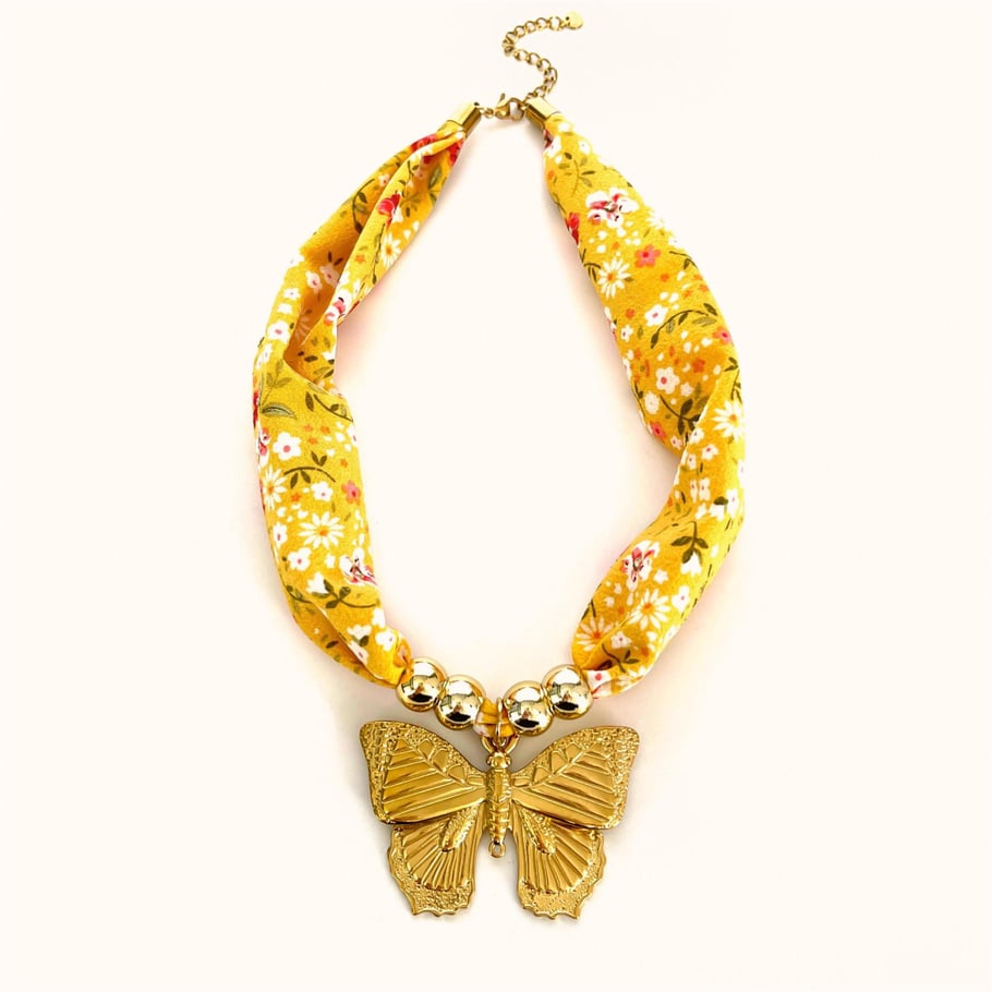 Collana con ciondolo a forma di farfalla in acciaio inossidabile color oro, 1 pezzo Immagine5