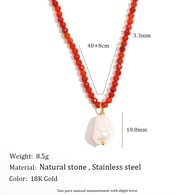 Collier avec pendentif en pierre naturelle et perles d&#39;imitation baroques - Or Image2
