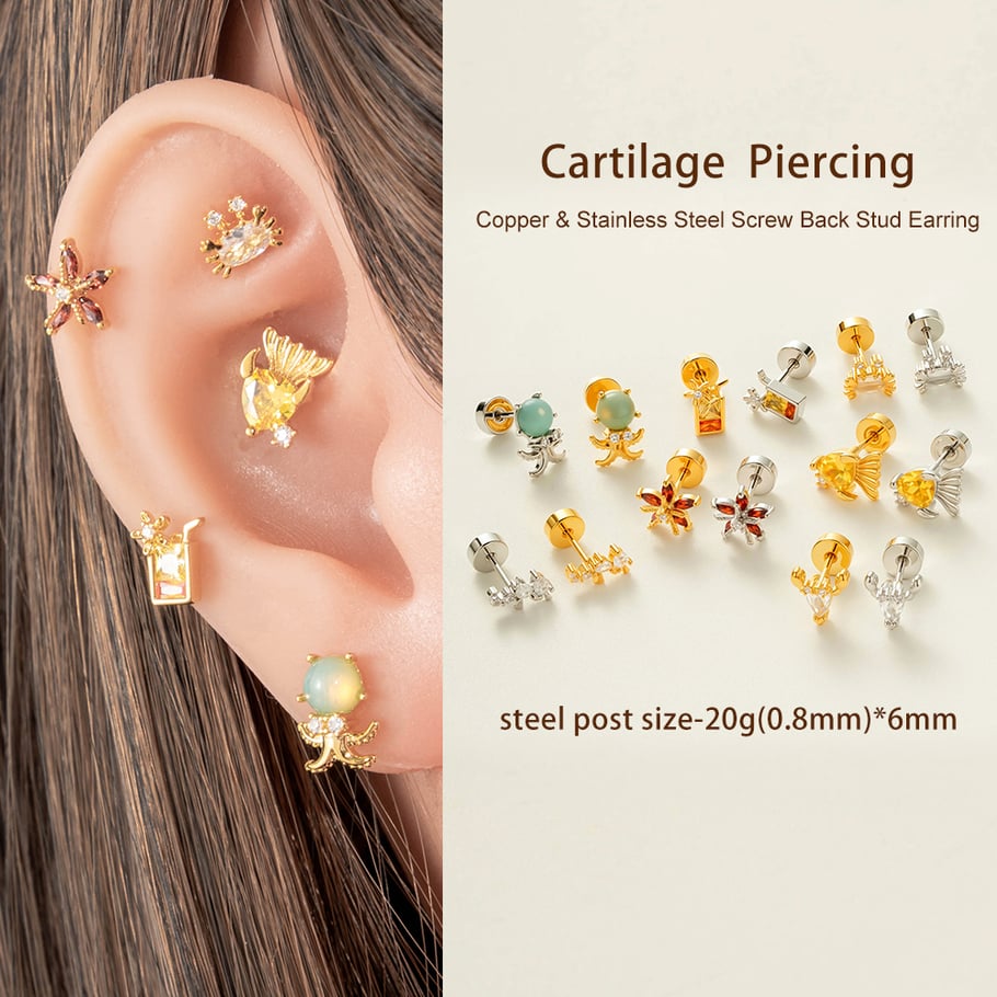 1 Adet Okyanus Bakır Altın Rengi Zirkonyum Piercing Küpe Resim5