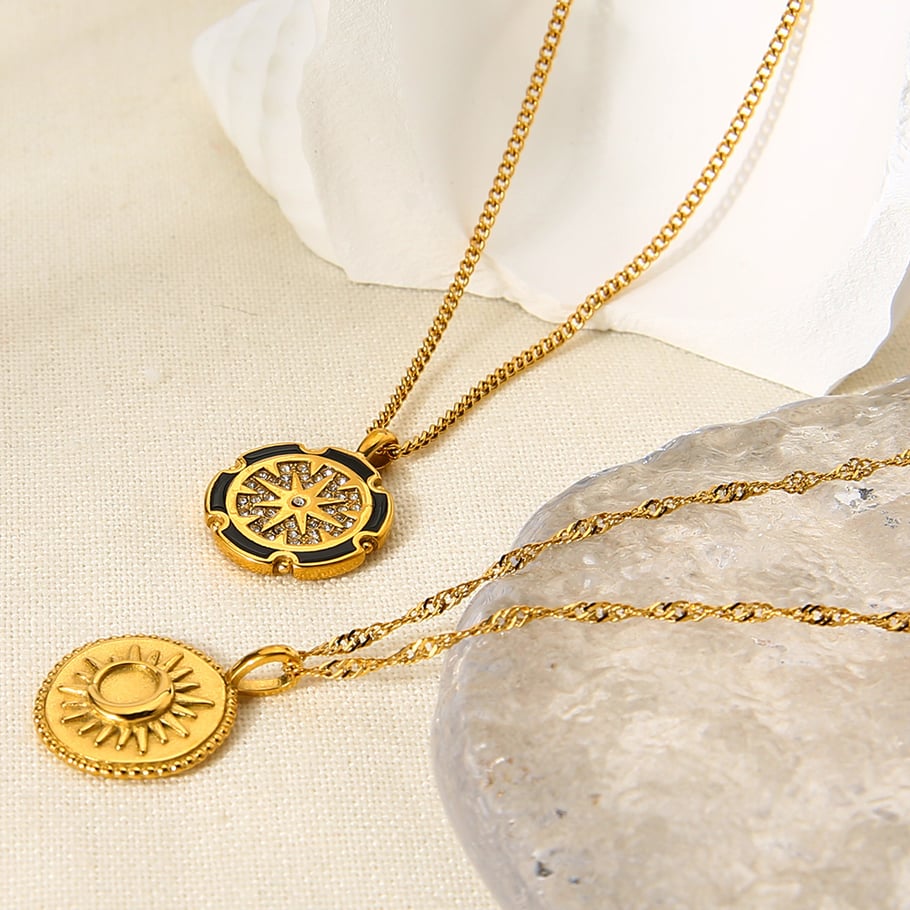 Classic Series Retro Sun/Moon Stainless Steel  Gold Color  Pendant Necklaces Picture3