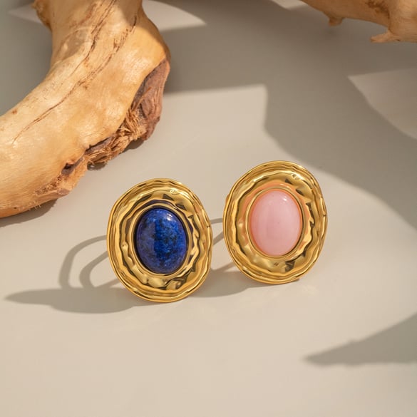 1 Piece Stainless Steel Gold Color Natural Stone Ring