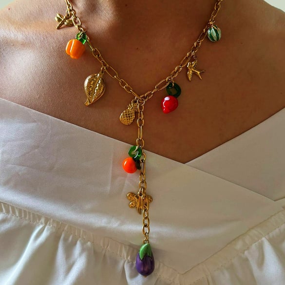 1 Stück Halskette mit süßem Fruchtanhänger aus Edelstahl in Goldfarbe