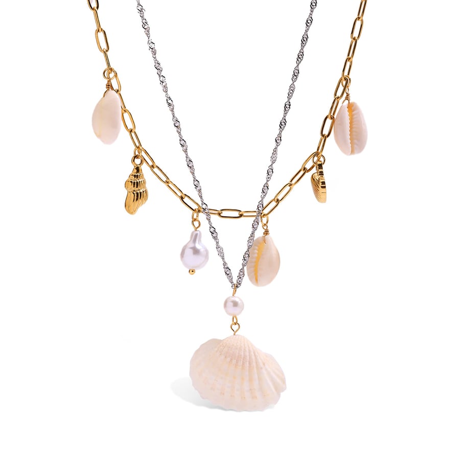 1 Piece Romantic Series Vacation Shell Stainless Steel Gold Color Women's Layered Necklaces