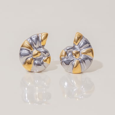 1 paio di orecchini a bottone da donna in acciaio inossidabile color oro con conchiglia alla moda h5 Immagine3