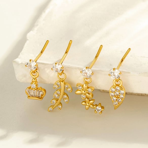 1 Paar Simple Series Simple Flower Kupfer Gold Farbe Zirkon Damen Nasenstecker 2