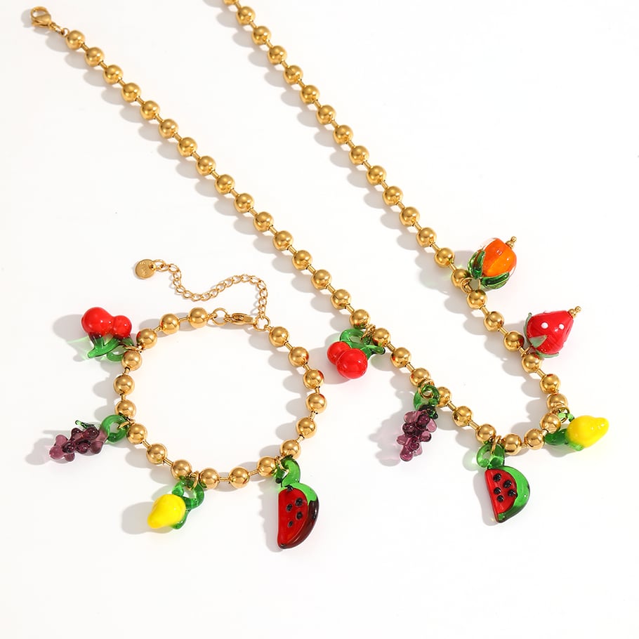 Pulsera con dijes de fruta en acero inoxidable color dorado, estilo Ins, 1 pieza Imagen4
